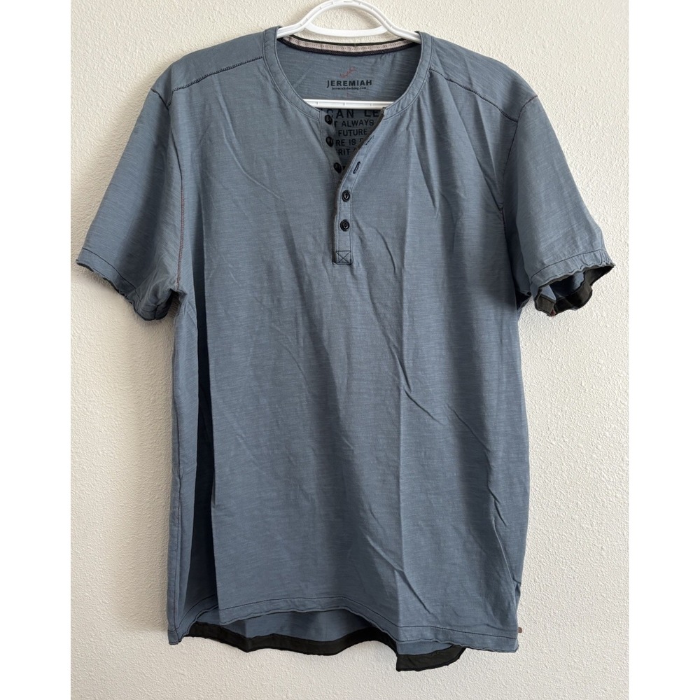 Jeremiah Henley Shirt Men's Large Blue Short Sleeve Casual Cotton Blend Tee
